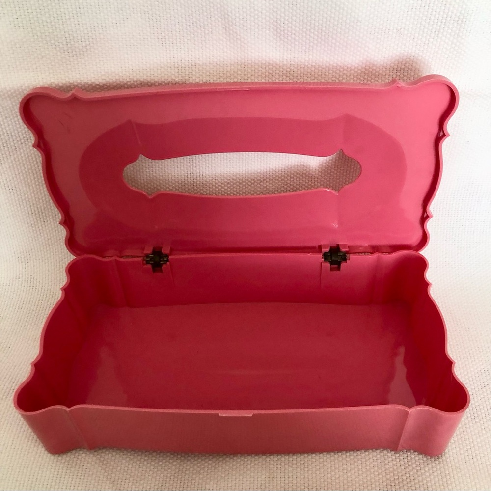 Vintage mid century 60's Plastic Pink Schwarz Bros Tissue Box Cover Floral - Picture 7 of 16